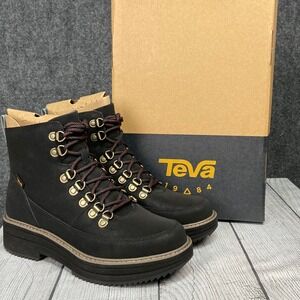 Teva W Midform Boot Black Leather Lace Up Women's Size 8 Chunky Boot 1123510 NWT